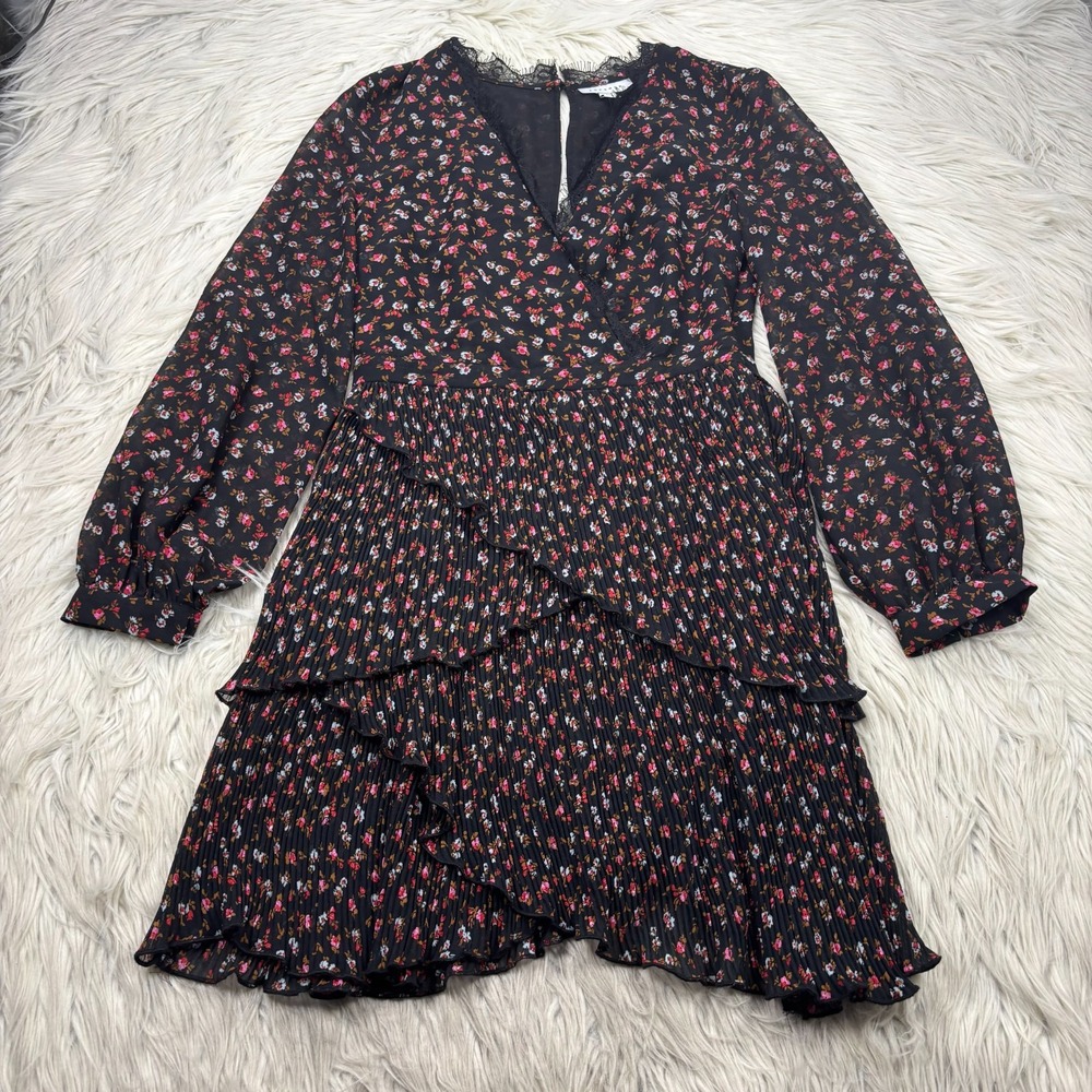 Topshop Women's 2 Dark Floral Tiered Ruffle Surplice Dress Whimsigoth Fairy